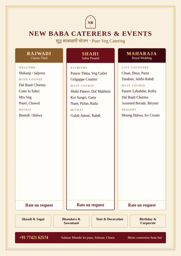 New Baba menu card